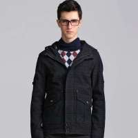 gxg1978 时尚个性暗格纹连帽休闲外套#03601034 黑灰格(S)