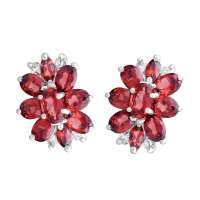Fedora斐达罗 天然石榴石耳钉 天然宝石耳钉 925纯银韩版耳钉FDEBSL118R