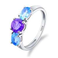 Fedora斐达罗 天然紫水晶戒指 天然托帕石戒指 天然宝石戒指JBCB403