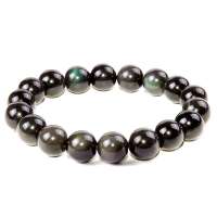 千美物语 精选天然双彩虹眼黑曜石辟邪防小人手链中性款10mm