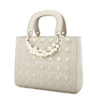 JUSTSTAR欧时纳 正品女包明星款戴妃包菱格配珠链手提斜跨两用包大号 383ZZ水晶灰