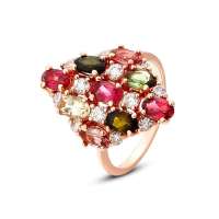 OL珠宝925银镶碧玺戒指 绝美 B2005550