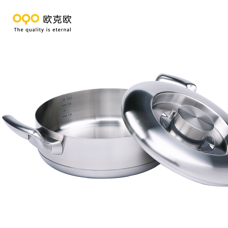 OQO欧克欧炒锅不粘锅304不锈钢炒菜家用锅具燃气无油烟双耳500008