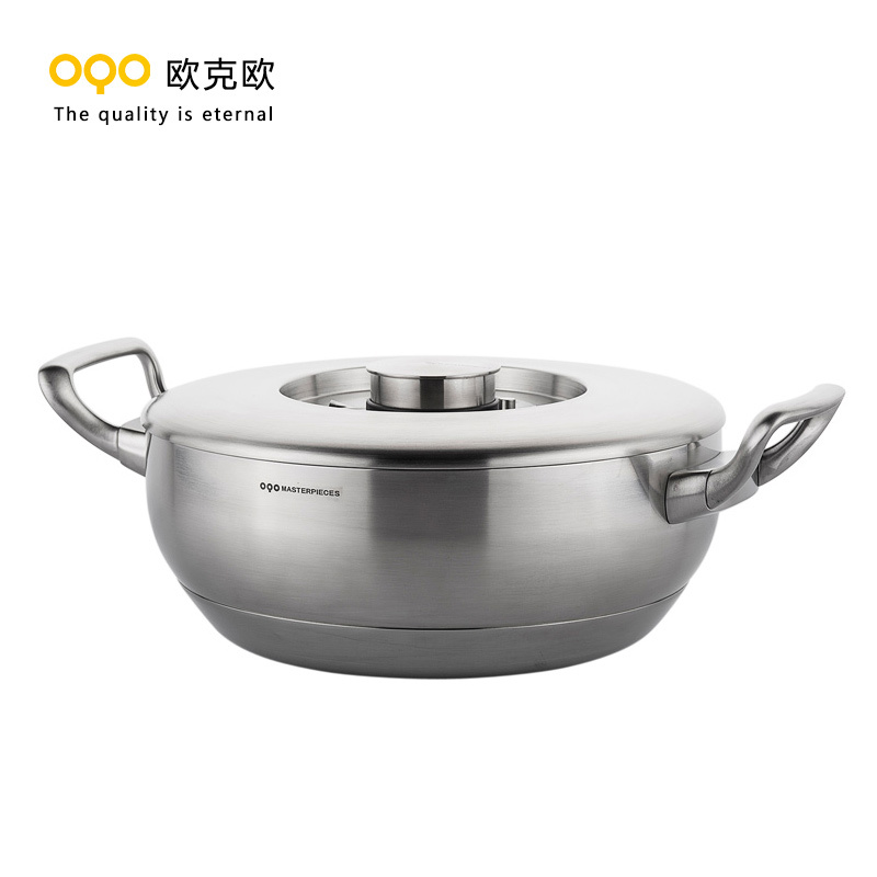 OQO欧克欧炒锅不粘锅304不锈钢炒菜家用锅具燃气无油烟双耳500008