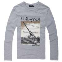 VaLS 男装复古大炮印花休闲长袖T恤韩版圆领T恤010200133(灰色/XXL)