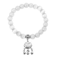 张银匠饰品 S925纯银 银锁+猫眼石手链女款白