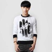 唐狮 男撞色圆领印花线衫11131104301110104(本白M)