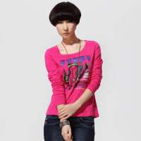 唐狮 女圆领人物文字T恤11132102301140905(玫红L)
