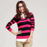 唐狮 女条纹假两件套衫11132104300440904(玫红M)