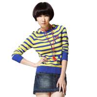 唐狮 女甩帽条纹套头线衫11132104311161103(靛蓝S)