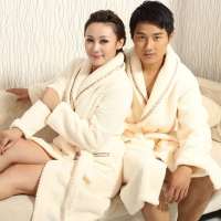 北极绒提花情侣男袍米白(170)SM1011