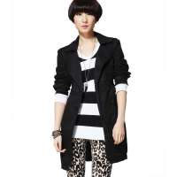 唐狮 女翻领风衣11012105430290102(黑色XS)