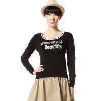 唐狮 女圆领印花线衫1081213178804(黑色M)