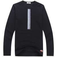 零号男简约牛仔布拼接长袖Tee恤BFA01400105黑(XXL)