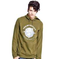 诠渡良品男装休闲印花男士连帽卫衣TD320(橄榄绿/XXL)
