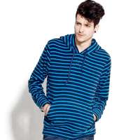 诠渡良品男装套头连帽条纹拉绒卫衣82203(蓝色条纹/L)