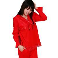 金丰田女士纯棉大红新娘睡衣套装红色(L)1588