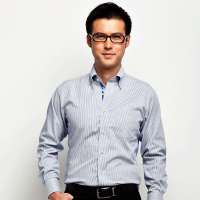 HODO红豆男士正装扣领条纹商务长袖衬衫HDECW4042(蓝色41)