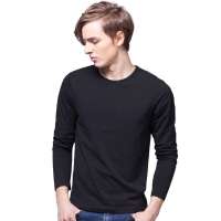 诠渡良品男装男士修身纯色圆领长袖T恤81990(黑色/XXL)
