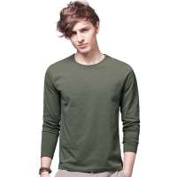诠渡良品男装男士修身纯色圆领长袖T恤81990(墨绿/L)