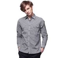 诠渡良品男装时尚黑白小方格休闲纯棉长袖衬衫81871(黑白小格子/XL)