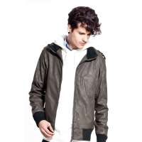 诠渡良品男装时尚立领短款皮衣PU皮衣81687(咖啡色/XL)