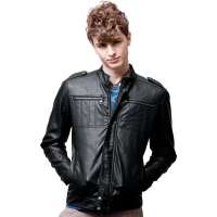 诠渡良品男装气质pu水洗皮衣82175(黑色/XXL)