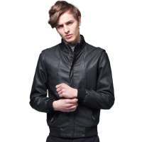诠渡良品男装时尚立领潮男皮衣外套82106(黑色/XL)