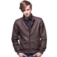 诠渡良品男装时尚立领潮男皮衣外套82106(咖啡/XL)