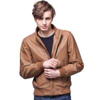 诠渡良品男装时尚立领潮男皮衣外套82106(驼色/M)