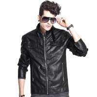 诠渡良品男装立领修身男机车保暖皮衣82292(黑色/M)