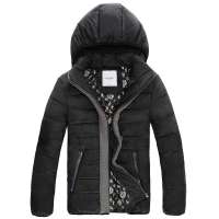 诠渡良品男装时尚休闲连帽修身短款棉衣82315(黑色/XL)