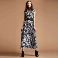 佐丹奴 女装 不规则波纹连衣裙 01162506(02 黑白波纹/大码)