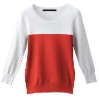 佐丹奴 女装 Ladies拼色长袖线衣 02352009(20 HIBISCUS 芙蓉红色/加大码)