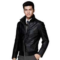 HODO红豆男士立领修身内胆绒薄棉仿皮夹克HDZJDL208B(黑色185/100A)