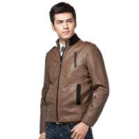 HODO红豆男装韩版修身立领仿皮衣夹克外套HDZJDL206B(土黄170/88A)