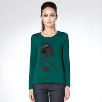 THEME掂牌卡通针织长袖T恤TC1K58KE02(深湖绿S)