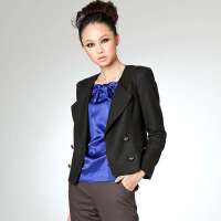 THEME掂牌新款OL通勤短款西装外套TFUW90WB01(黑色L)
