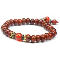 禾场尚腾 天然香木老色星月+红玛瑙手链系列-心月