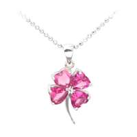 禾场尚腾 925银镶嵌宝石吊坠-粉色四叶草