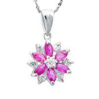 Fedora斐达罗 天然红宝石吊坠 可爱花朵宝石项链