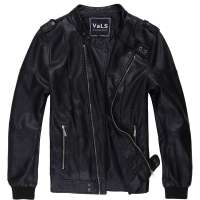 VaLS男装新款外套男士机车夹克男潮流外套PU皮衣韩版修身050100019(黑色/M)