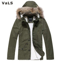 VaLS男装秋冬装新品情侣款连帽中长款棉大衣男男士厚外套050300010(军绿色/M)
