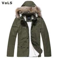 VaLS男装秋冬装新品情侣款连帽中长款棉大衣男男士厚外套050300010(军绿色/XXL)