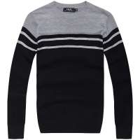 VaLS男装新款细条纹套头圆领毛衫潮流男士毛衣060100020(黑色/XL)