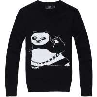 VaLS男装新品毛衫功夫熊猫个性V领套头毛衫060200035(黑色/L)