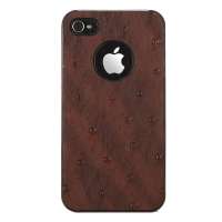 源佳牛皮iPhone4/4S手机保护壳棕色鸵鸟纹
