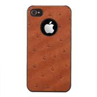 源佳牛皮iPhone4/4S手机保护壳浅棕色鸵鸟纹