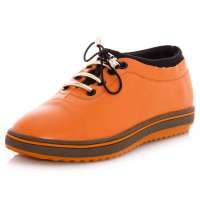 维杜拉2012新款头层牛皮弹力系带平跟休闲女鞋WW726905,橙色,40码