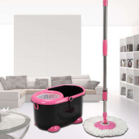 奕宝黑色手压QQ桶塑料篮旋转拖把